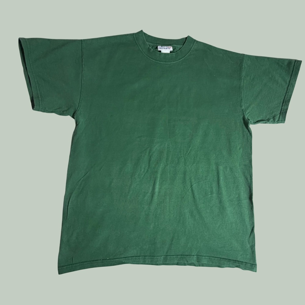 Vintage USA Olympic Blank T-Shirt Mens Large Green Cotton Short Sleeve Tee 90s